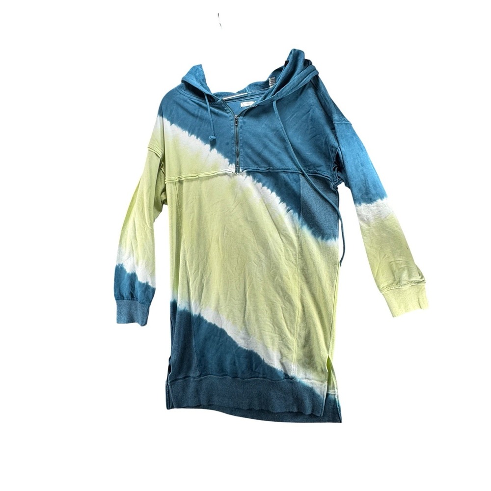 StitchDrop XL Tie Dye Hoodie Dress Green Blue Half Zip Cotton NWT Raw Seam